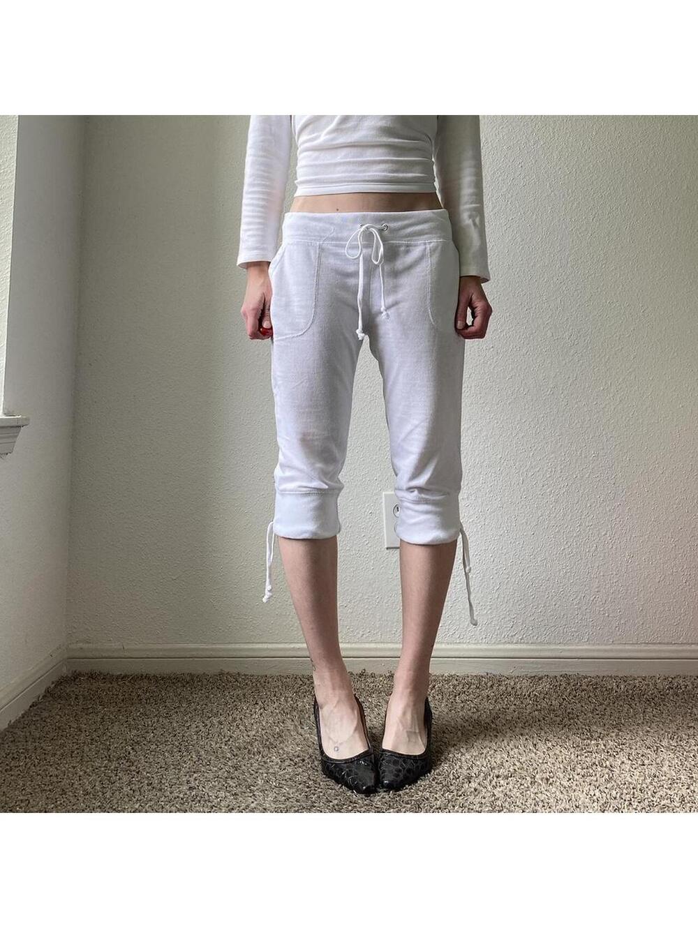 Vintage authentic rare y2k low rise wide leg cropped white sweatpant capris